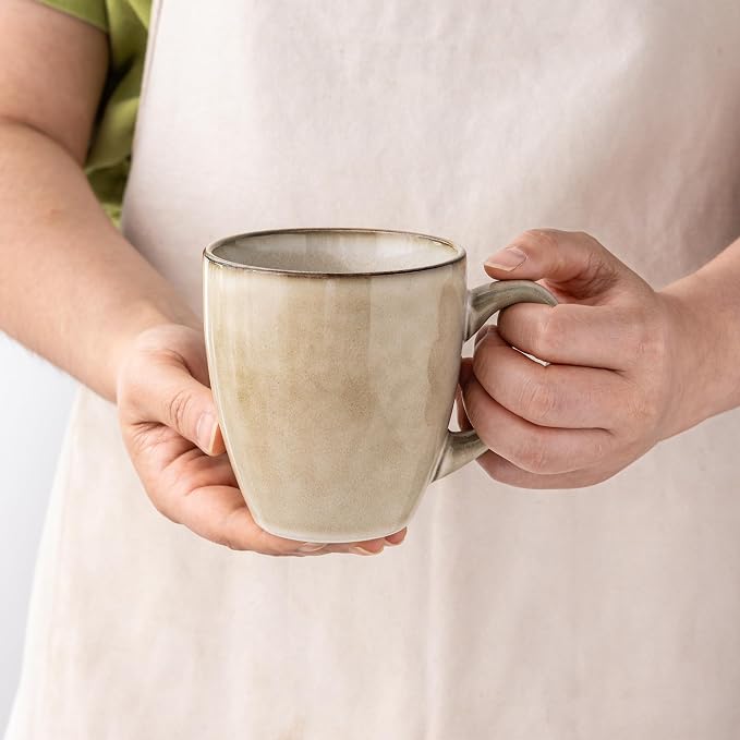 GBhome Ceramic Coffee Mugs Set of 6, 12oz Stoneware Coffee Mugs Set For Dad Mom Women MEN, Light Weight Coffee Cups for Latte/Tea/Beer/Hot Cocoa, Dishwasher & Microwave Safe,Cappuccino
