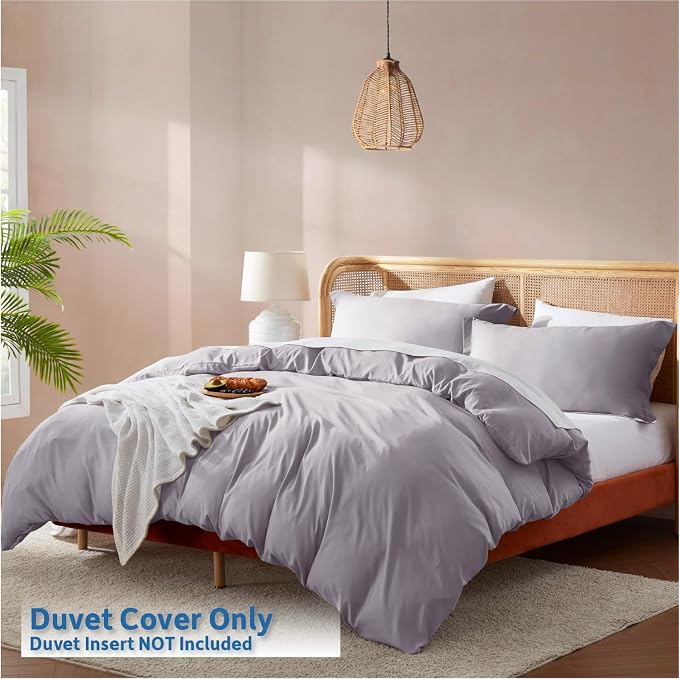 Nestl Grey Lavender Duvet Cover Queen Size - Soft Double Brushed Queen Duvet Cover Set, 3 Piece, with Button Closure, 1 Duvet Cover 90x90 inches and 2 Pillow Shams