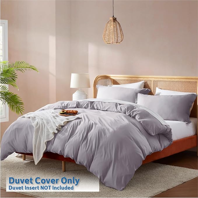 Nestl Grey Lavender Duvet Cover Full Size - Soft Double Brushed Full Size Duvet Cover Set, 3 Piece, with Button Closure, 1 Duvet Cover 80x90 inches and 2 Pillow Shams