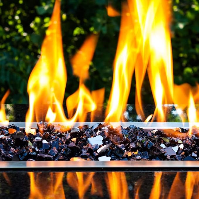 NUPICK 20 Pound Fire Glass, 1/2 Inch Reflective Fire Pit Glass | Tempered Fire Pit Rocks for Propane or Natural Gas, Glass Rocks for Fire Pit Table, Fireplace, Fire Bowl, Landscaping, Black