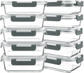 10 Packs 30 oz Glass Meal Prep Containers with Lids | Glass Food Storage Containers with Lids, Airtight Lunch Bento Boxes, Microwave, Freezer and Dishwasher, Gray