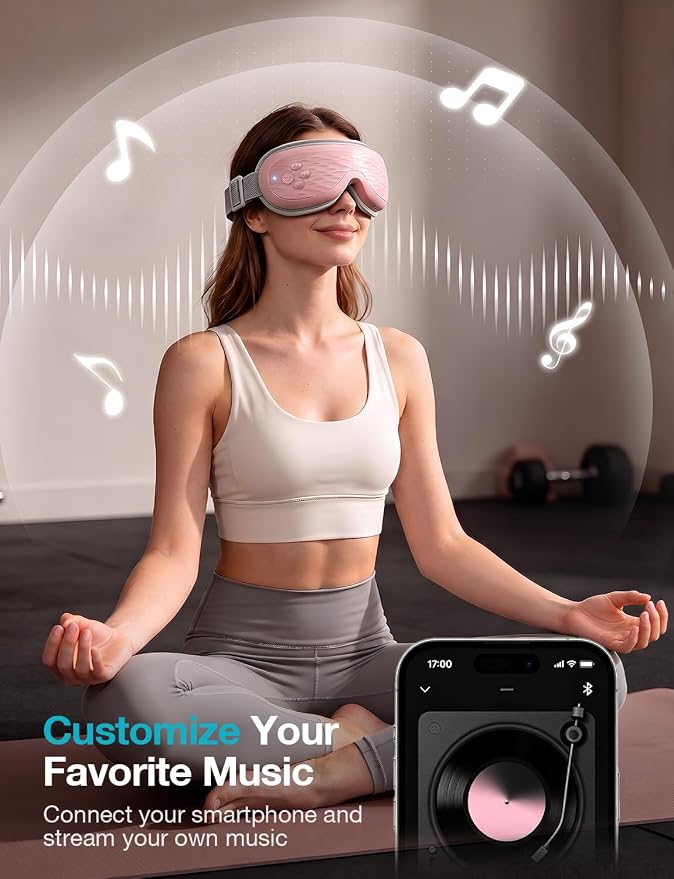ALLJOY Eye Massager with Heat,Birthday Gifts for Women Men, Bluetooth Music Sleep Mask for Migraine Relief, Eye Strain, Dark Circles & Dry Eyes(Pink)