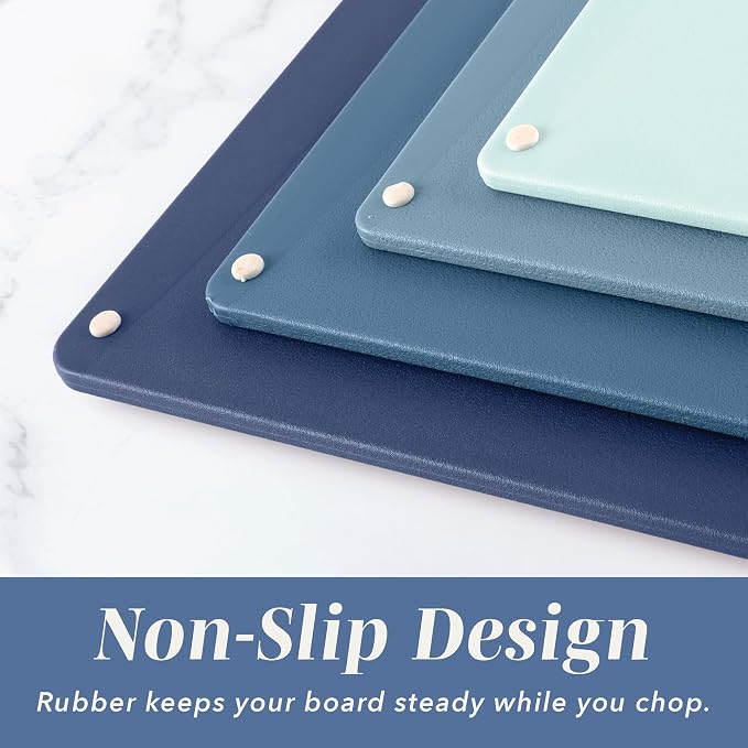 COOK WITH COLOR Non-Slip Cutting Board Set – Kitchen Essentials with Easy Grip Handle for Meat, Veggies, and Fruits, 4 Cutting Boards, Blue-New