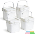 34 oz Food Storage Buckets with Lids, 4 Pack Square BPA Free Plastic Containers with Handles and Labels for Snacks, Meal Prep, Pantry and Freezer (White)