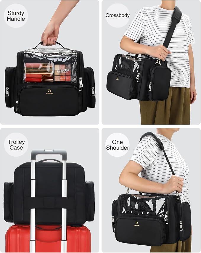 TANTO Makeup Brush Bag, Extra Large Makeup Case Professional Makeup Artist Bag Stand-up Cosmetic Bag Travel Makeup Brush Case with Shoulder Strap and Adjustable Divider