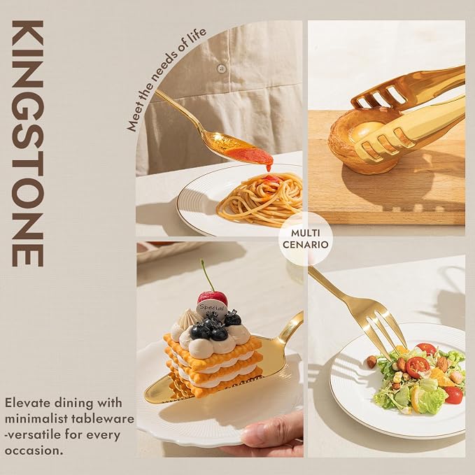 18/10 Large Hostess Gold Serving Utensils,Stainless Steel Serving | Heavy Duty Serving Set, 10-inch Serving Utensils, Slotted Spoons, Forks, Tongs, Cake Pie Server for Buffet, Wedding, Parties