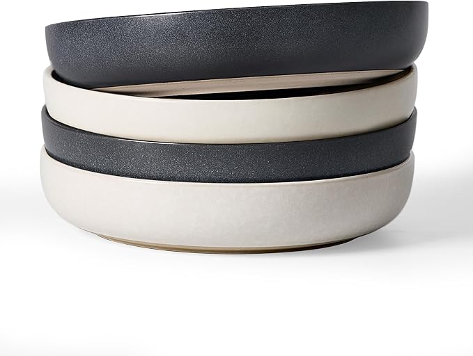 famiware Milkyway 33 oz Bowl Set, Pasta Bowls Set of 4, Salad Bowls, Double Reactive Glaze, Sturdy & Stackable, Ideal for Housewarming, Festivals, Dark Charcoal & White Full Glaze Matte