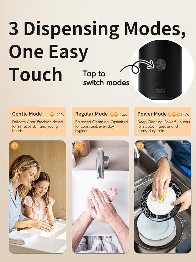 Automatic Liquid Soap Dispenser Touchless: Liquid Hand Soap Dispenser Stainless Steel - Free Touch Electric Soap Dispenser Rechargeable with Sensor for Bathroom, Commercial (Black)