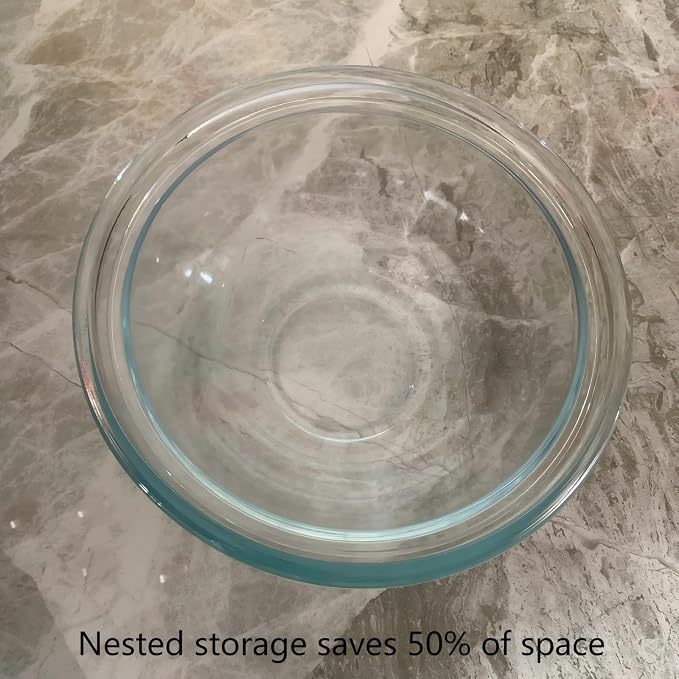 Large Borosilicate Glass Mixing Bowls, Set of 2 (6.4QT, 3.7QT) - Heavy-Duty, Stackable & Lead-Free. Oven, Microwave, Dishwasher & Freezer Safe. Ideal for Sourdough, Baking, Prepping, Serving.