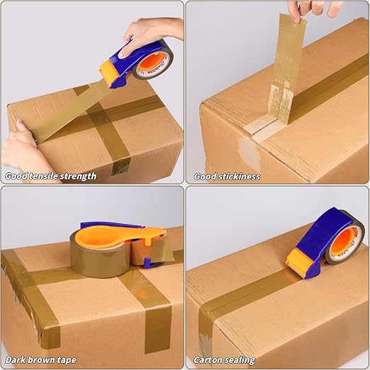 Oleitodh 36 Rolls Brown Packing Tape with Dispenser, 1.88" x 60 yd Heavy Duty Shipping Tape Bulk, 2.6 Mil Tan Carton Sealing Tape Refills for Moving Boxes, Mailing, Warehouse Packaging