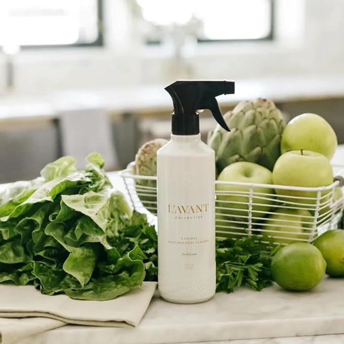 L'AVANT Collective Luxury Home Essentials | High Performing Dish Soap, Hand Soap, Multipurpose Cleaner Spray, Scrub Brush, Lucite Tray | Luxurious Ingredients Reusable Bottles (Fresh Linen)