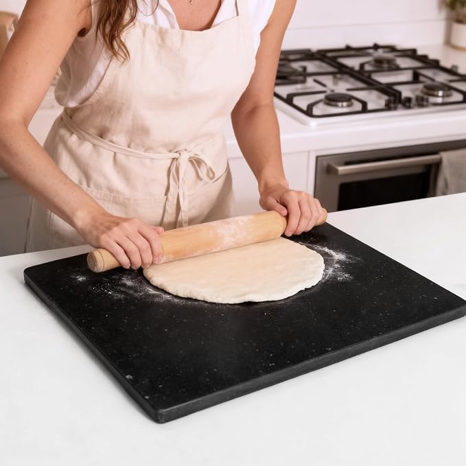 Granite Cutting Board for Kitchen 20×16 Inch black | Natural stone, 0.59" thick, non-slip feet, stay cool for dough/butter, ideal for pastry, cheese, charcuterie, pizza, bread
