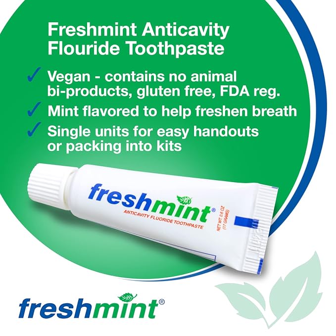 Freshmint 0.6 oz. Anticavity Fluoride Toothpaste, 144 Tubes, White Laminated Tube, Tubes do not Have Individual Boxes for Extra Savings, Travel Size