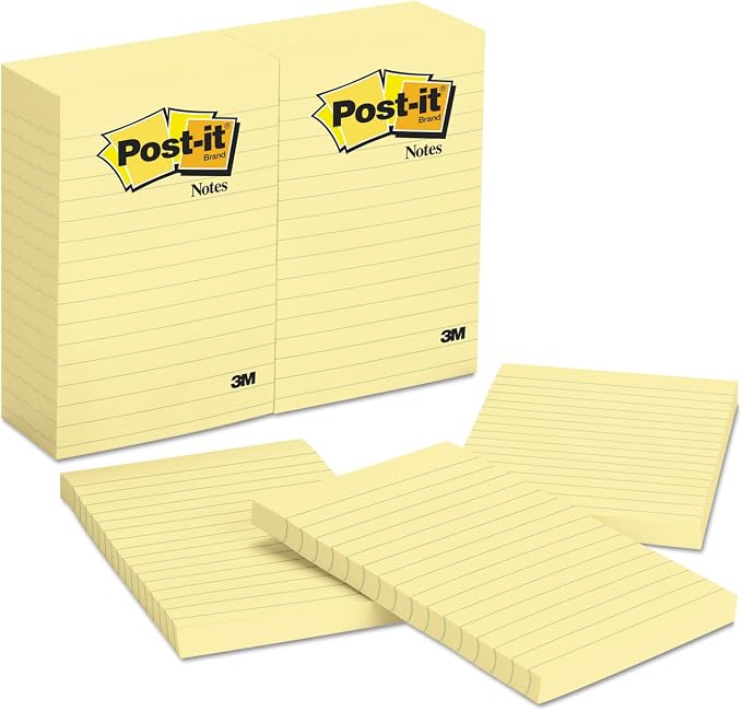 Post-it 660YW Post-it Notes, Lined, 100 Sh/Pad, 4-Inch x6-Inch, 12/PK, Yellow