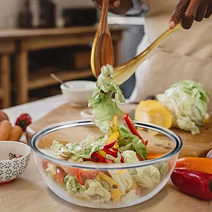 6.2Quart Large Glass Bowls with Lid,Thickened 12Inch Clear Glass Salad Cooking Bowls for Kitchen Salad Bread Storage, For Prepping, Marinating & Mixing Brining Kimch