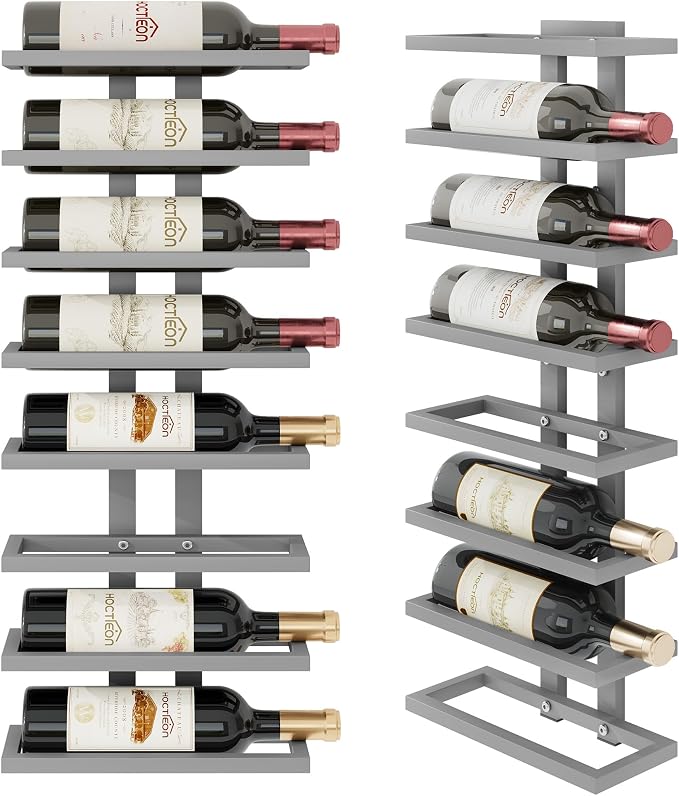 Hoctieon 8 Tier Wall Mount Wine Rack, Wall Racks for Wine Bottles Display and Storage, Hanging Bottle Organizer for Living Room, Dining Room, Wine Cellar, Bar, Grey
