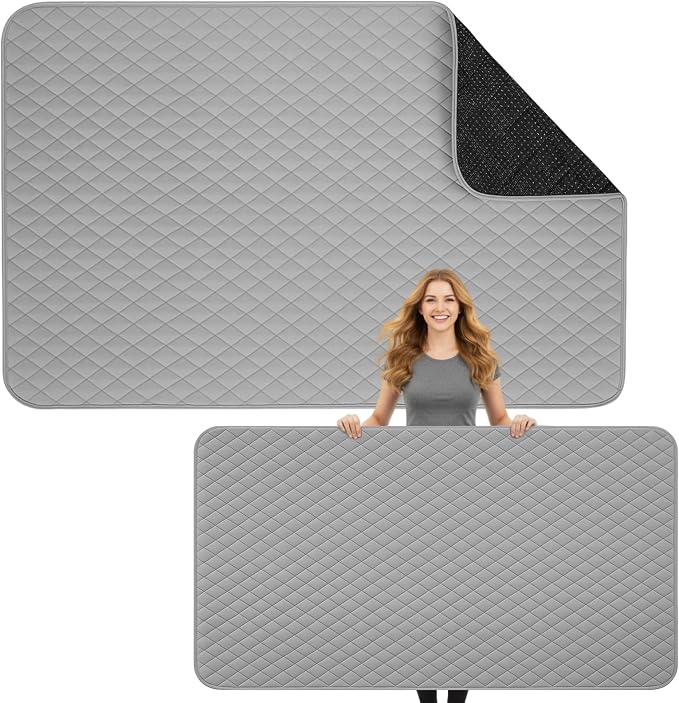 Tegeme 70 x 40 Inch Ironing Mat, Heat Resistant Foldable Iron Board Pad | For Tabletop & Countertop, Large Quilted Cotton Surface, Thick Heat Resistant Padding, Foldable Design, Home & Travel Use