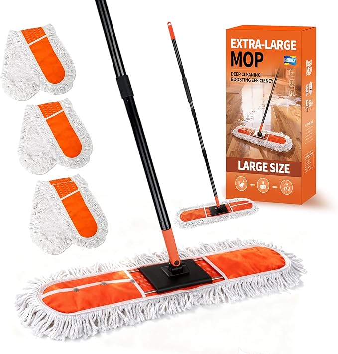 36" Large Commercial Dust Mops for Industrial Floor ，Marble, Laminate,Tile,Concrete,Garage. Janitor Broom Wide Dry mop for Hardwood ,Heavy Duty Long Handle Hotel Gym Household Cleaning Supplies