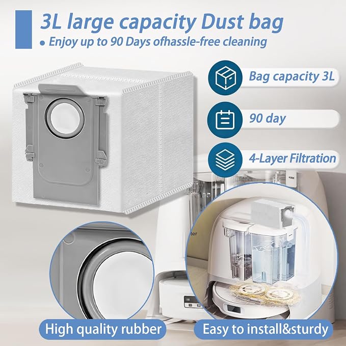 Replacement Accessories Compatible with Roborock Qrevo Curv 2 Flow Robot Vacuum Cleaner,2 Main Brush,3 Roller Mop Cloth, 4 HEPA Filter,6 Side Brush,6 Dust Bag,Accessories Parts Kit ﻿