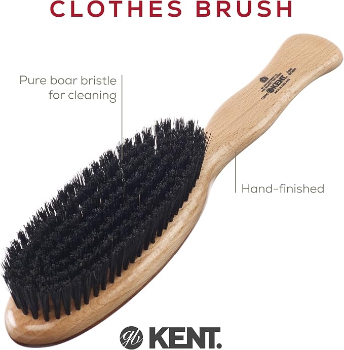 Kent CS1B Clothes Brush, Fabric Lint Remover for Cotton, Wool, Suede and Silk, Pure Black Bristles Handcrafted Two Tone Cherrywood Veneer Remover for Dust, Fluff and pet Hair. Made in England