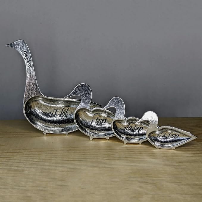 Duck Duck Goose 4-Piece Pewter Measuring Spoon Set by Roosfoos, Handmade in the USA