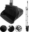 Broom and Dustpan Set, Heavy Duty Large Household Broom with Dustpan Combo Set, 55" Long Handle Black Dust Pan Kit for Kitchen Lobby Indoor Outdoor