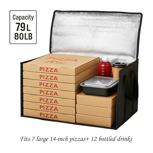 Bodaon 3 Pack Insulated Food Delivery Bags, XXXL Catering Cooler Bag Black | Keeps food hot or frozen for grocery shopping, catering, pizza and rideshare delivery; great for travel and car trips