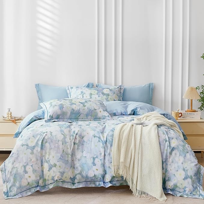 OAITE Duvet Cover Set Queen Size Oil Painting Pattern Ultra Soft 100% Cotton Duvet Cover Sets 3-PC, Breathable Duvet Cover with Zipper Closure & Corner Ties