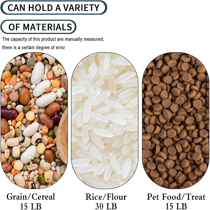 25LB/13L Airtight Flour Rice Grain Cereal Storage Container With Spoon & Measuring Cup & Handle, 2 Pack (Holds 50LBS) Pet Dog Cat Dry Food Bin, Easy to Move & Keep Food Fresh(400 oz)