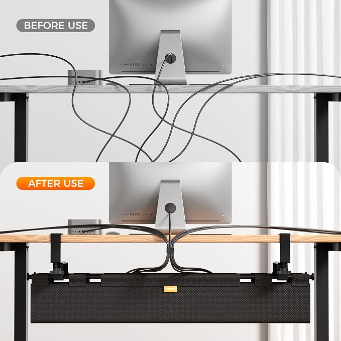 Cable Management Tray Under Desk, 38" No Drill Standing Desk Cable Organizer with Clamp/Screw Mount,Wire Cord Organizer for Table, Cable Tray for Office, Home