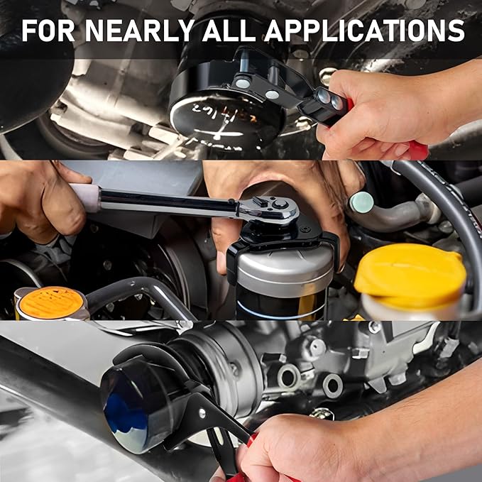 KOOPOOL Oil Filter Wrench Set, 8 Piece Adjustable Oil Filter Pliers 2-3/4" to 5-1/4", 9" & 12" Universal Oil Filter Removal Tool with 1/2" to 3/8" Adapter, Organized in Storage Case (8-Piece Set)