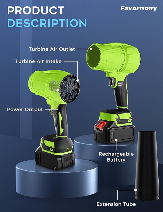 Hand held Blower, 600,000 RPM Electric Leaf Blower Cordless with 2×4.0Ah Batteries and Charger for 40 Minutes Use, Portable Blowers for Lawn Care, Car Blow Dryer with Extended Nozzle (Green)