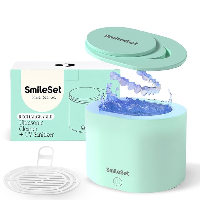 Premium Rechargeable 42000 Hz Ultrasonic Cleaner 200 ml with UV Sanitizer for Clear Aligners, Retainers, Mouthguards, Dentures, & Night Guards – Deep Cleaning Dental Appliance Cleaner - Mint
