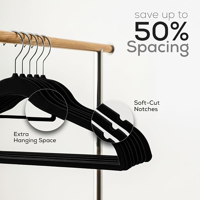 Utopia Home Premium Velvet Hangers 150 Pack - Non-Slip Clothes Hanger with Tie Bar - Black Hangers with 360 Degree Rotatable Hook - Heavy Duty Coat Hanger