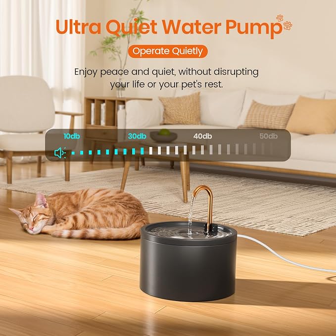 MISFANS Ceramic Cat Water Fountain, All-Ceramic Body, Pure Copper Spout | 2.1L/71oz Capacity, Under 20dB Pump, Dual Filtration, Faucet and Fountain Modes, Easy-Clean Unit, 3 Filters and Sponge, Black