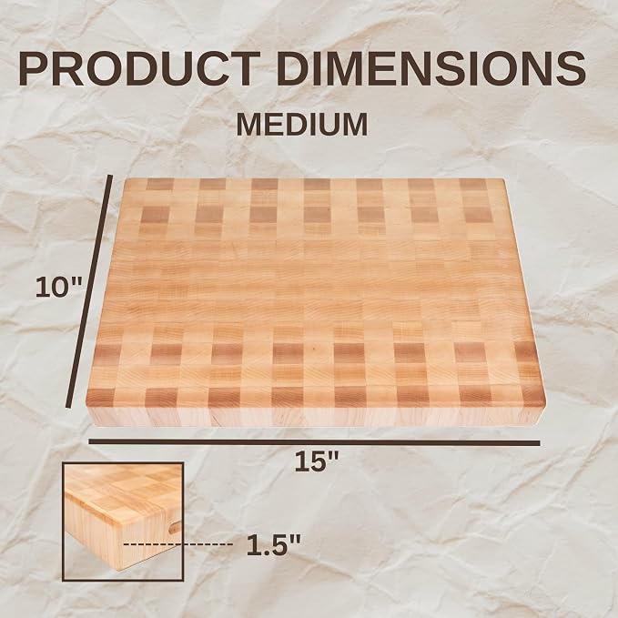 Maple End Grain Cutting Board, Handmade in USA, Premium Butcher Block, Medium 10x15” (Gift-Ready, Sustainable)
