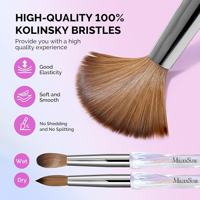 MelodySusie Kolinsky Acrylic Nail Brush, 100% Pure Kolinsky Hair, Professional Nail Brush for Acrylic Powder Nail Extension and 3D Nail Carving, for DIY Home Salon, Size 6