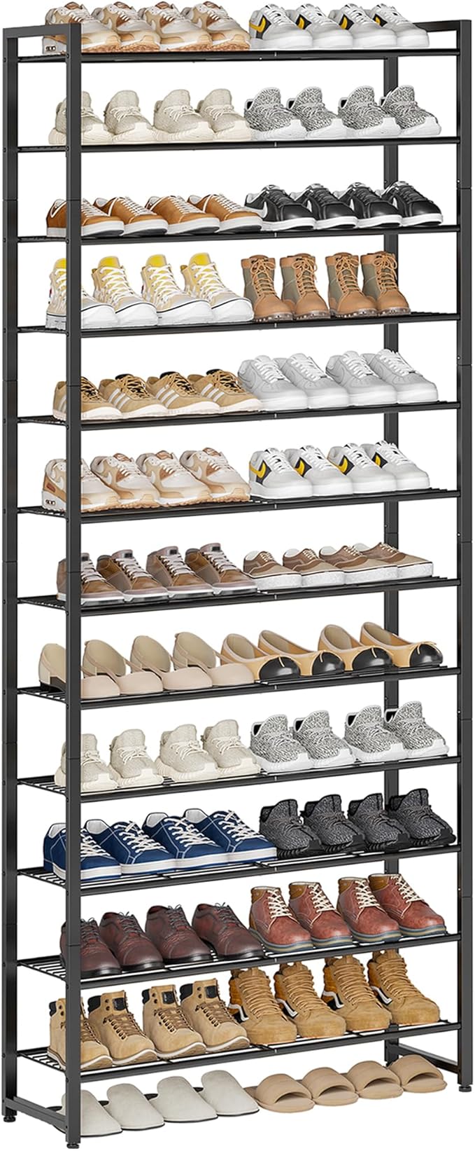 Nunsino Shoe Rack for Closet, Metal Shoe Organizer,12 Tier Garage Shoe Rack Max Holds 60 Pairs,Shoe Storage Shelf,Entryway, Black