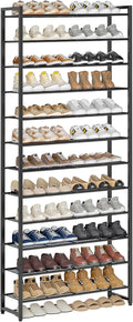 Nunsino Shoe Rack for Closet, Metal Shoe Organizer,12 Tier Garage Shoe Rack Max Holds 60 Pairs,Shoe Storage Shelf,Entryway, Black
