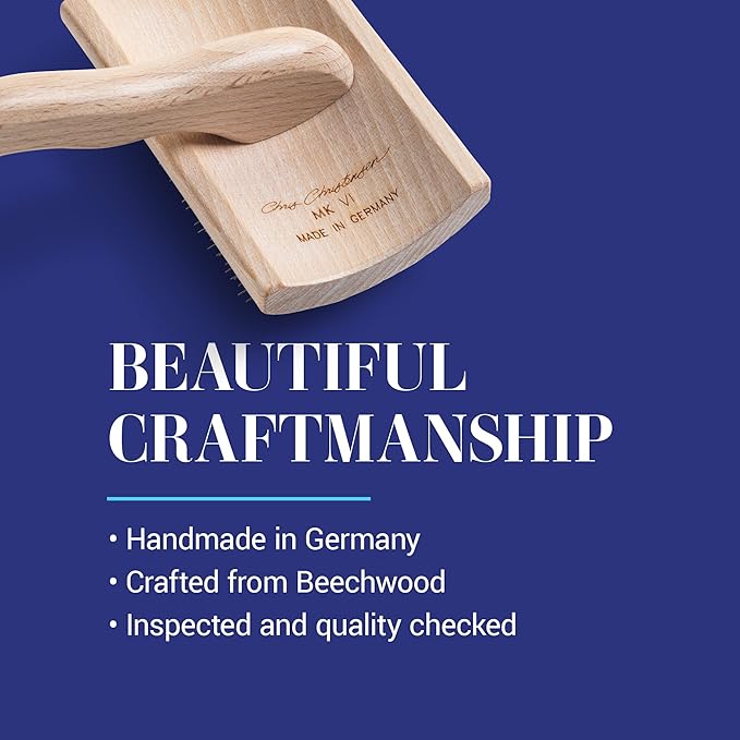Chris Christensen Mark VI Curved Back Slicker Brush for Dogs, 12mm Pins, Groom Like a Pro, Handcrafted Lightweight Beechwood Ergonomic Handle, Stainless Steel Pins, A5VI, Medium. Made in Germany.