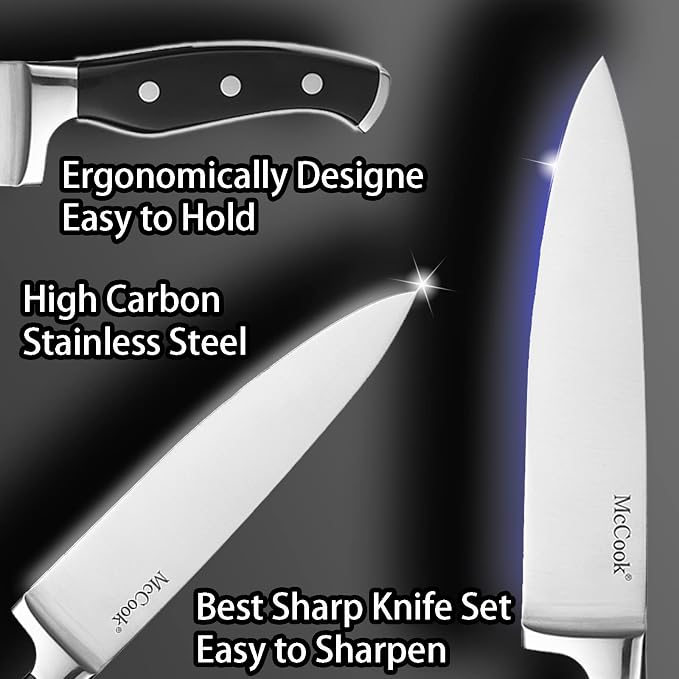 McCook® Knife Sets,German Stainless Steel Kitchen Knife Block Set with Built-in Sharpener (Pack of 2)