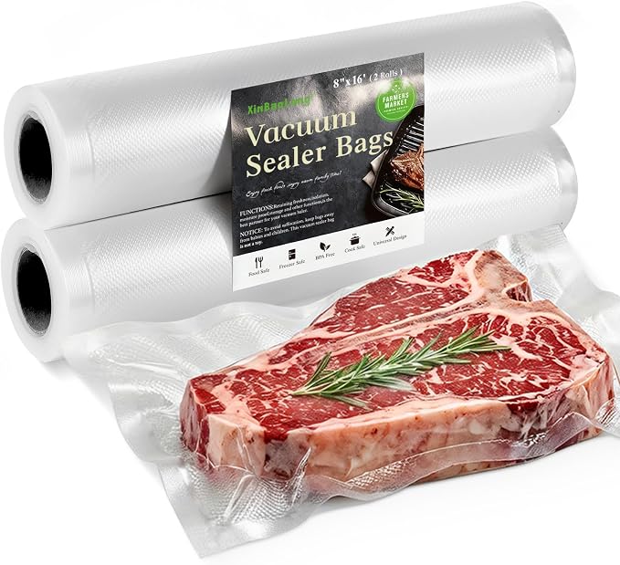 Vacuum Sealer Bags, 2 Rolls 8"x16' | Commercial Grade, BPA Free, Customized Size, Sous Vide Cooking, Puncture Prevention