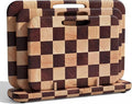 SMIRLY Cutting Board Set - 3 Piece Rubberwood Cutting Boards with Stand | Double-Sided Wood Cutting Board, Checkered Cutting Boards Non Toxic for Meat Vegetable Fruit, Food-Grade