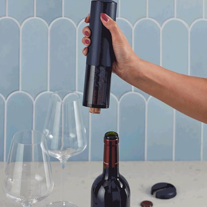 Wine Enthusiast Electric Blue Omega All-In-One Automatic Wine Opener & Preserver Set - Fully Electric Corkscrew with Charging Station & Accessories – Aerate Wines & Seal Bottles, 7 Piece Set (Ombre)