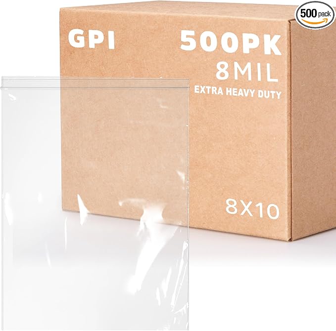 GPI - 8" x 10" Ultra Heavy-Duty Zip Bags, 8 Mil Extra-Thick Reclosable Puncture-Resistant Plastic Zipper Baggies, Resealable Poly Zip Top Bag for Construction, Tools, Screws & Sharp Objects. 500 Count