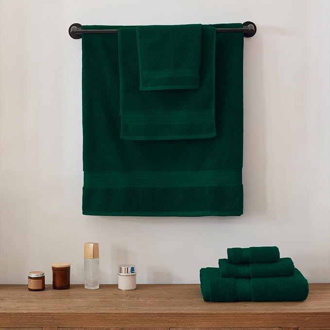 COZYART Luxury Bath Towel Set 3 PCS, Dark Green 100% Turkish Cotton 650 GSM | OEKO-Tex 100 Certified Zero Twist Ring Spun, Soft Absorbent Quick Dry, Plush Fluffy, Breathable Hotel Quality for Daily Use