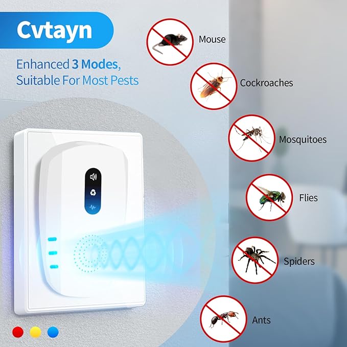 2026 Cvtayn Upgraded Ultrasonic Pest Repellent Indoor Repeller, Mouse Traps, Repellent Roach, Mouse, Bugs, Mosquito, Mice, Spider, Ant, Rodent Repellent Ultrasonic Plug in, 3 Mode Switching, 10 Packs