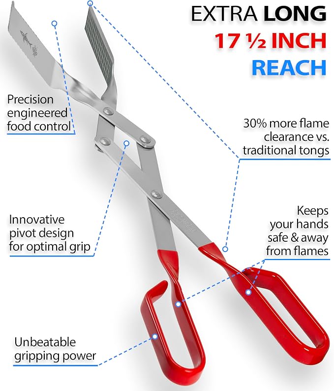 Grill Tongs for Steaks - 2-Pack Gift Set - 17" & 13" Professional Kitchen and Outdoor Grilling Utensil Set (Red)