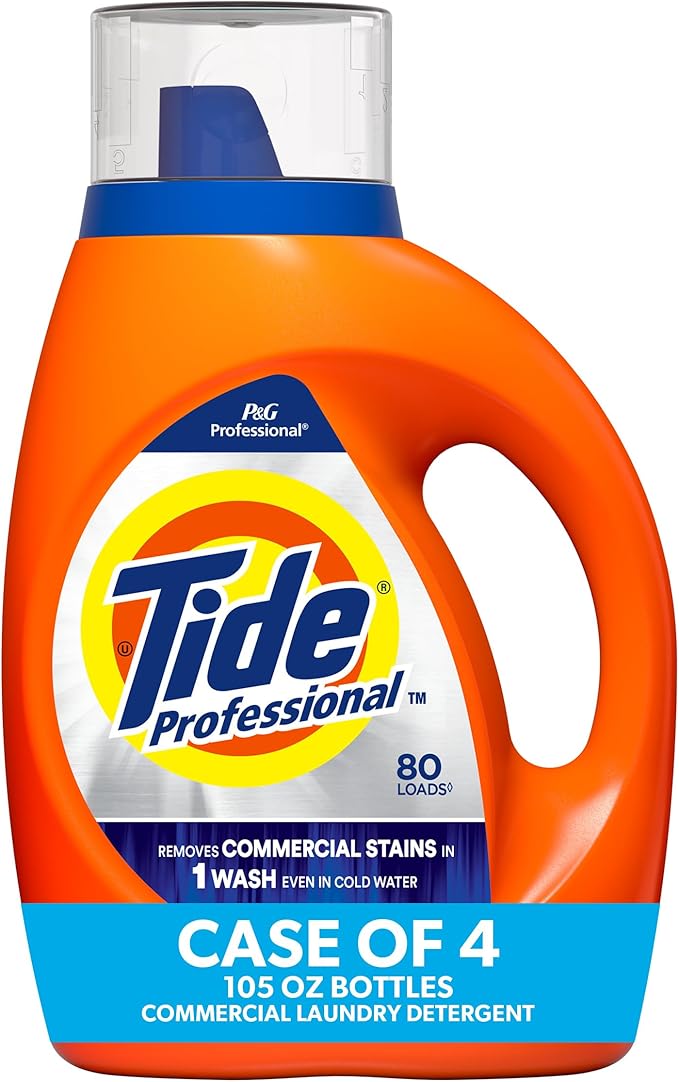 Tide PRO Laundry Detergent Liquid Bulk, Removes Hotel, Restaurant, and Healthcare Stains in One Wash, Commercial Use, 80 loads, 105 fl oz (Case of 4)