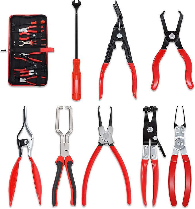Ketofa 8-Piece Fuel Line Disconnect Tool Set, Hose & Fuel Line Clamp and Remover Pliers, Relay Puller, Panel Clip, Trim Clip & Push Pin Removal Tools, Fuel Filter Caliper for Automotive Repair